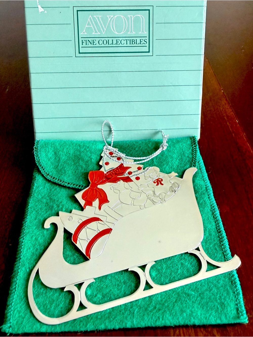 Vintage Avon Silverplate Ornament 1991 Sleigh Ride Collectible Christmas Decor